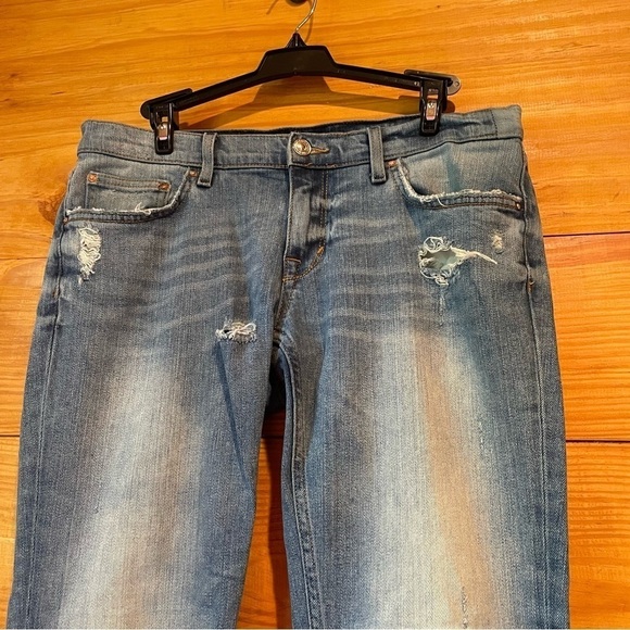 Zara Woman Medium Rise Slim Fit Straight Leg Stretch Distressed Denim Jeans 4 - Picture 3 of 11